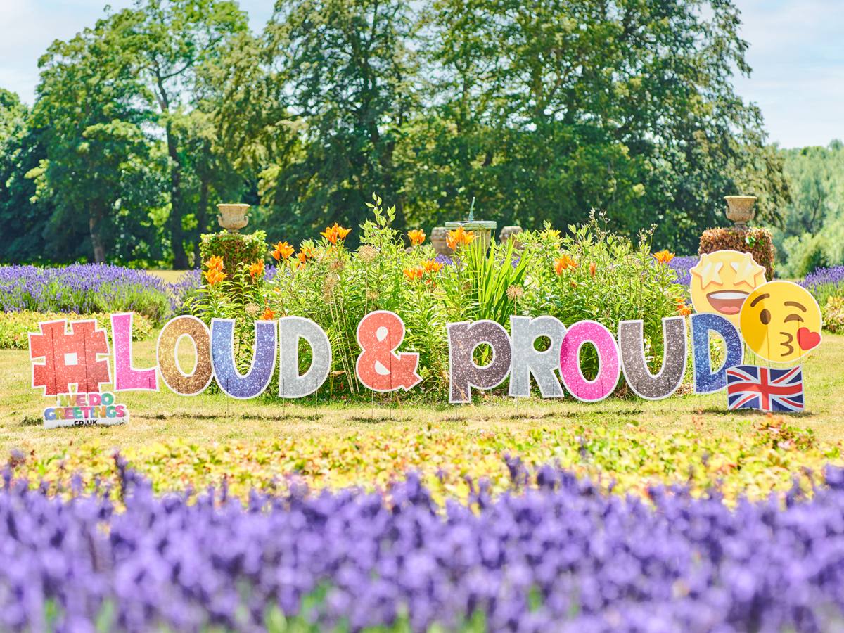 #Loud & Proud in glitter letters with emoji and Union Jack accessories