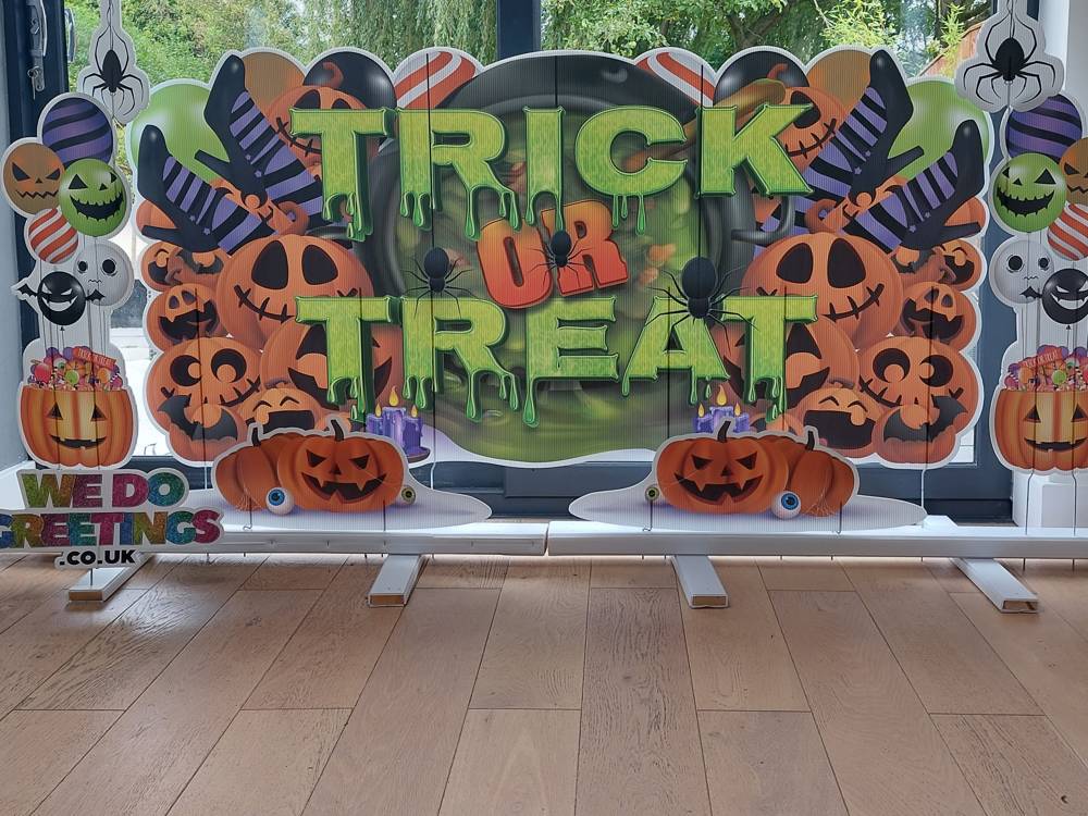 Trick or Treat display set up indoors for a Halloween event
